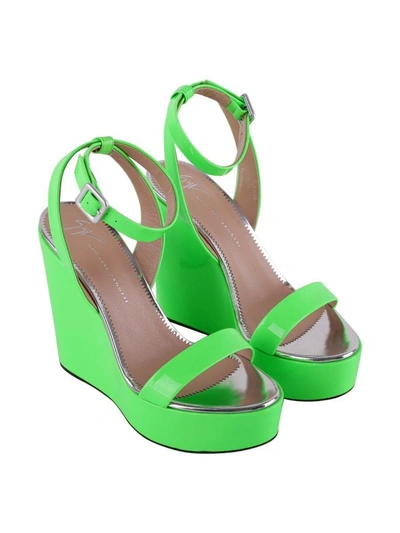 Giuseppe Zanotti Gipsy Patent Leather Wedges In Fluo Green