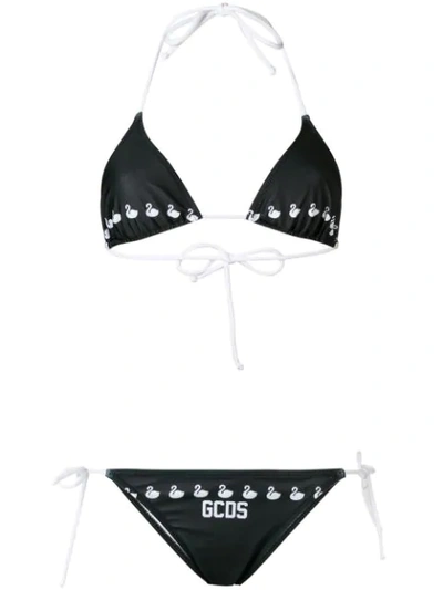 Gcds Swan Print Bikini - White In Black