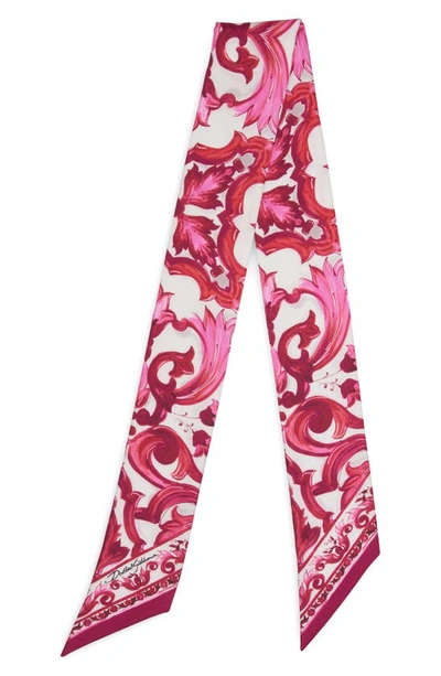 Dolce & Gabbana Majolica Bandeau Silk Twill Scarf In Fuchsia