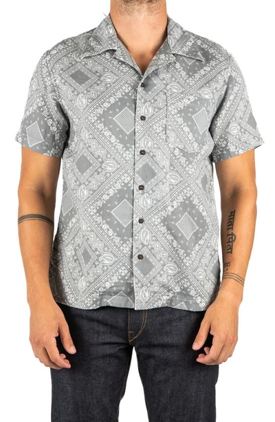 Hiroshi Kato The Wrench Waffle Bandana Print Short Sleeve Button-up Camp Shirt In Gray Bandana