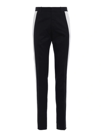 Alexander Mcqueen Striped Twill Trousers In Black/white