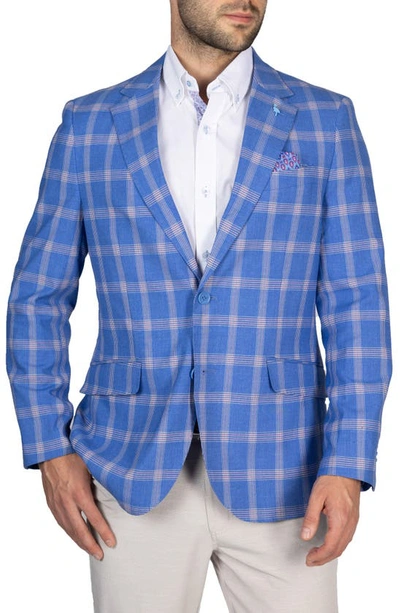 Tailorbyrd Windowpane Plaid Two Button Notch Lapel Blazer In Royal