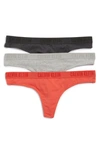 Calvin Klein Logo Thong In Coral/ Grey Heather/ Black