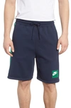 Nike Sportswear Air Fleece Shorts In Obsidian/ Green Noise/ White