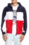 Fila Oscar Zip Up Velour Hoodie In Peacoat/ White/ Chinese Red