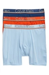 Calvin Klein 3-pack Comfort Microfiber Boxer Briefs In Rapid Blue/ Blue/ Oriole