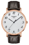 Tissot Everytime Leather Strap Watch, 42mm In Brown/ White/ Rose Gold