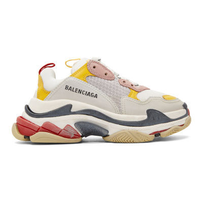 Balenciaga Colourblock Washed Triple Trainers With Logo In White