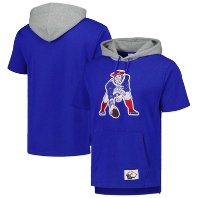 Mitchell & Ness Royal New England Patriots Postgame Short Sleeve Hoodie
