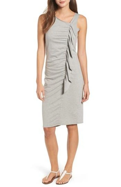 Bobeau French Terry Ruffle Front Dress In Heather Grey