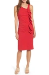 Bobeau French Terry Ruffle Front Dress In Red Tomato