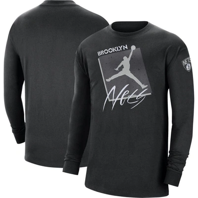 Jordan Brand Black Brooklyn Nets Courtside Max 90 Vintage Wash Statement Edition Long Sleeve T-shirt