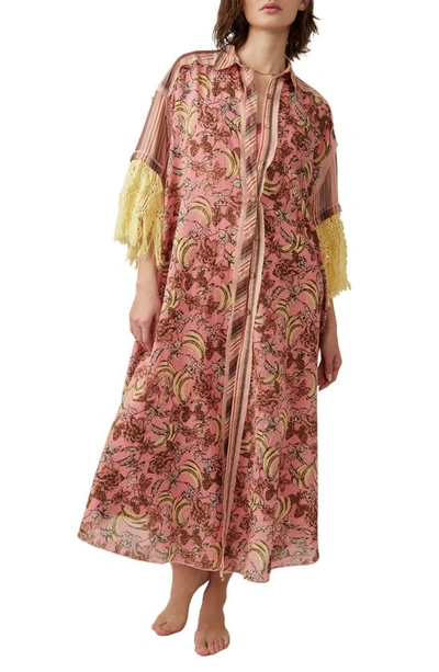 Free People Watching Waves Maxi Shirtdress In Mauve Combo