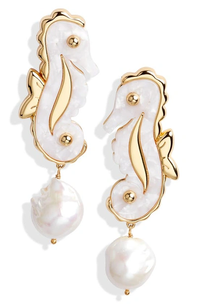 Lele Sadoughi Mother-of-pearl Seahorse Imitation Pearl Drop Earrings In Mother Of Pearl