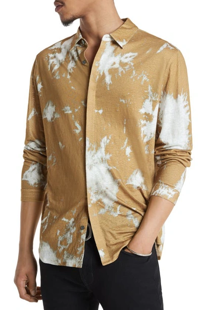 John Varvatos Madera Splash Dye Slub Linen Button-up Shirt In Mustard