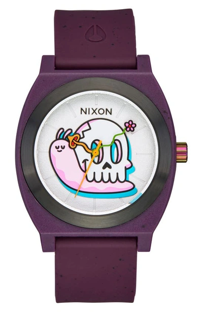 Nixon X Hannah Eddy Time Teller Opp Silicone Strap Watch, 39.5mm In Purple