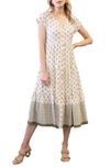 Blu Pepper Geo Print Button-up Midi Dress In Olive