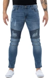 X-ray Rawx Distressed Moto Skinny Fit Jeans In Medium Blue