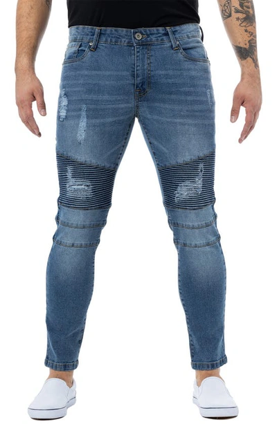 X-ray Rawx Distressed Moto Skinny Fit Jeans In Medium Blue