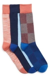 Nordstrom Rack Ultra Soft Patterned Crew Socks In Blue- Pink Linear Blocks