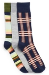 Nordstrom Rack Ultra Soft Patterned Crew Socks In Navy Peacoat- Green Stripes