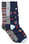 Nordstrom Rack Ultra Soft Patterned Crew Socks In Navy- Red Star Stripes