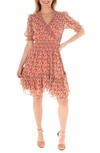 Taylor Dresses Patterned Smocked Dress In Ivory Pink Peonies