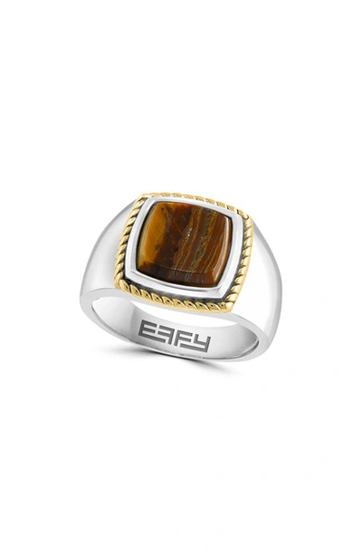 Effy Two-tone 18k Gold Plate & Sterling Silver Tiger's Eye Ring In Orange