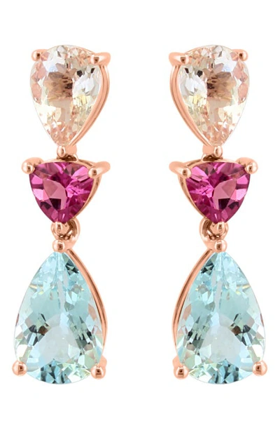 Effy 14k Rose Gold Pink Tourmaline, Morganite & Aquamarine Drop Earrings
