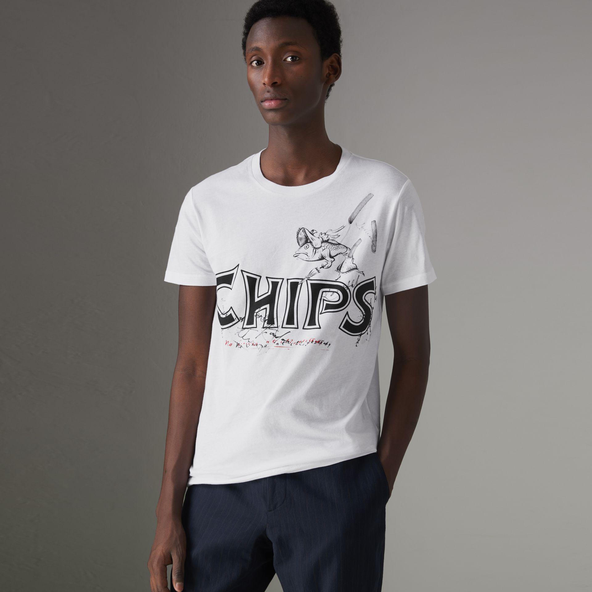 Burberry Fish And Chips Print Cotton T-shirt In White | ModeSens