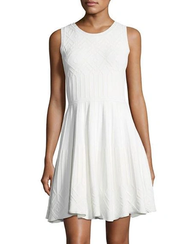 Milly Textured Mosaic Flared Mini Dress In White