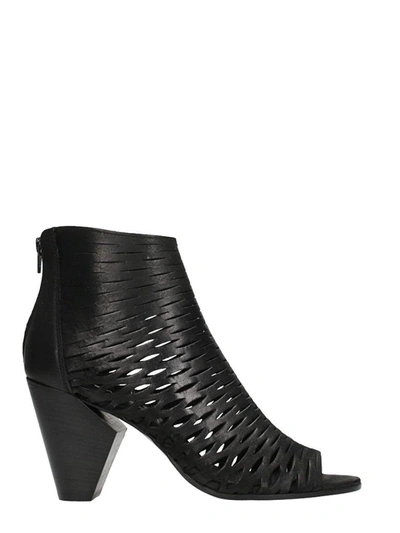 Strategia Open Toe Black Leather Ankle Boots