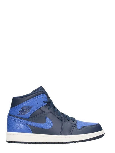 Nike Air Jordan 1 Mid Blue Leather Sneakers