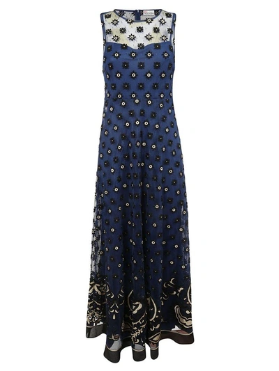 Red Valentino Bandana Embroidered Long Dress In Blu