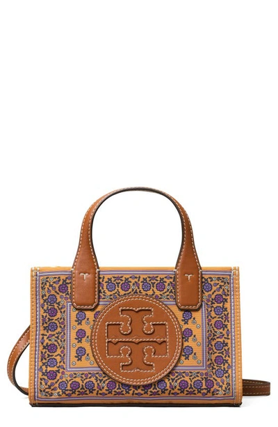 Tory Burch Mini Ella Floral Print Tote In Brown Floral Daisy Border