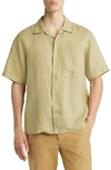 Nn07 Julio 5706 Short Sleeve Linein Button-up Camp Shirt In Pale Olive