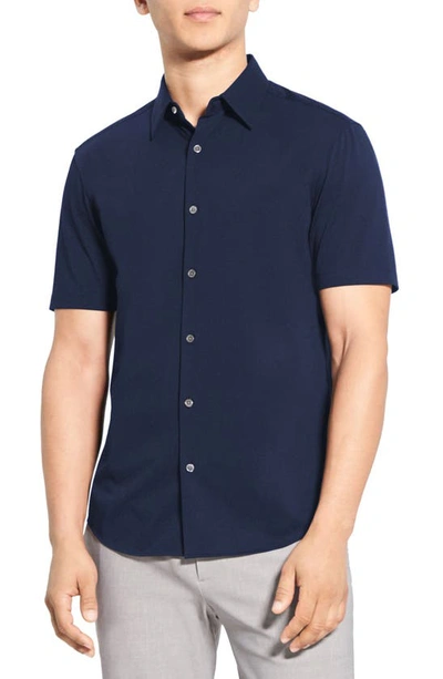 Theory Irving Short Sleeve Button-up Shirt In Eclipse