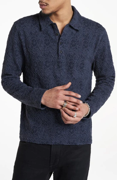 John Varvatos Newport Floral Lace Jacquard Long Sleeve Polo In Blue
