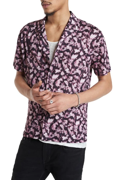 John Varvatos Leflore Ikat Short Sleeve Linen Button-up Shirt In Antique Rose