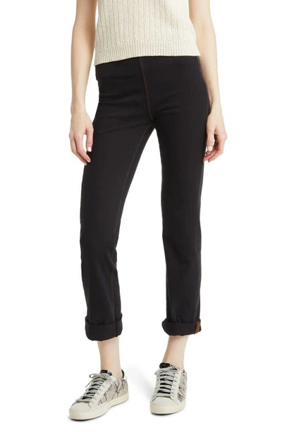 Lyssé Boyfriend High Rise Denim Leggings In Midtown Black