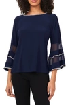 Chaus Rhinestone Illusion Bell Sleeve Blouse In Navy 418