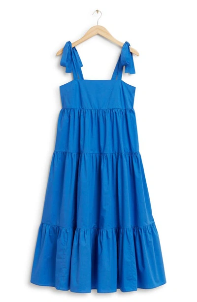 & Other Stories Tie Strap Tiered Cotton Sundress In Blue | ModeSens