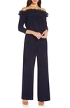 Adrianna Papell Ruffle Blouson Long Sleeve Jumpsuit In Navy