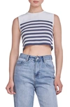 Grey Lab Stripe Crop Tank In White/navy