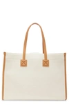 Vince Camuto Saly Canvas Tote In Swan W Cognac