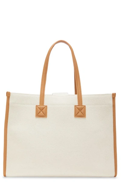Vince Camuto Saly Canvas Tote In Swan W Cognac