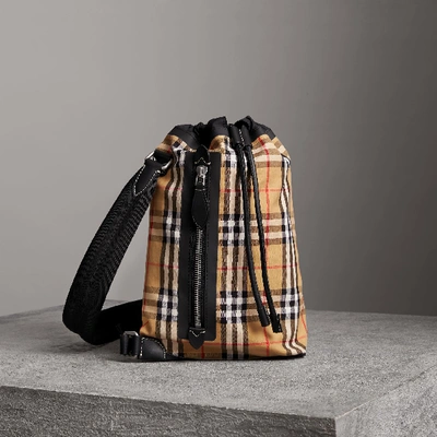 Burberry Small Vintage Check Sailing Duffle Sling Bag In Antique Yellow