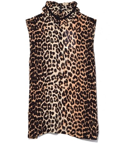 Ganni Fairfax Georgette Top In Leopard In Print