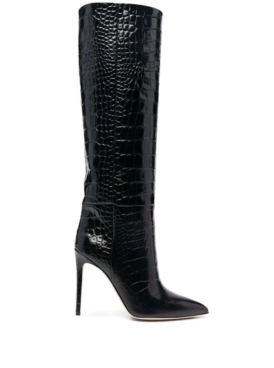 Paris Texas Black Crocodile Printed Leather Boots   Woman In Negro