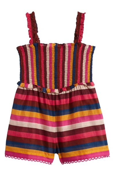 Zimmermann Kids' Ginger Stripe Smocked Cotton Romper In Multi Stripe